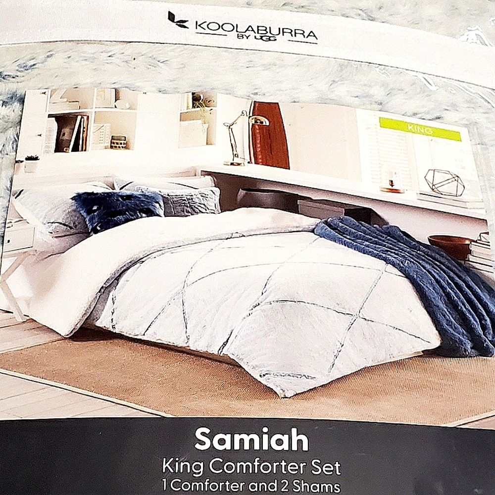Koolaburra by UGG King Comforter Set Blue White Faux fur shearling Samiah